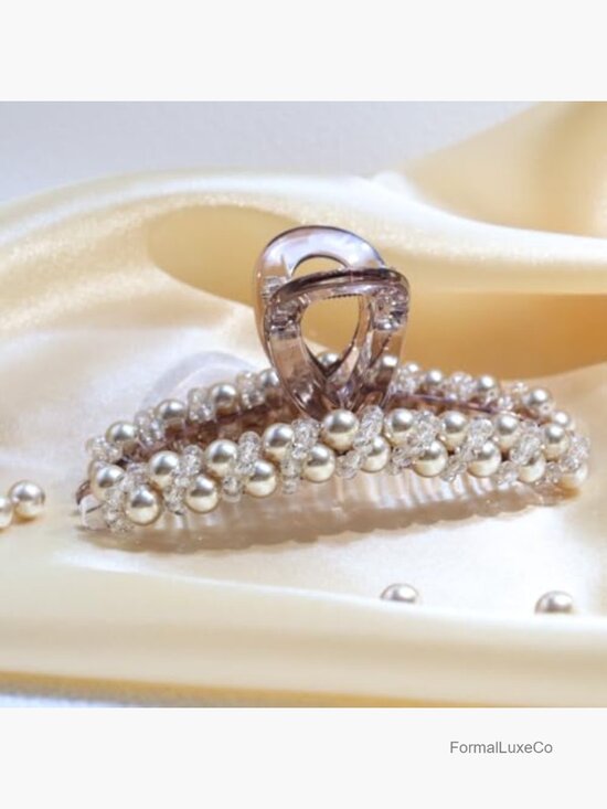 Faux Pearl Hair Claw Clips with Crystal Beads - Non Slip Strong Hold Handmade main image 6
